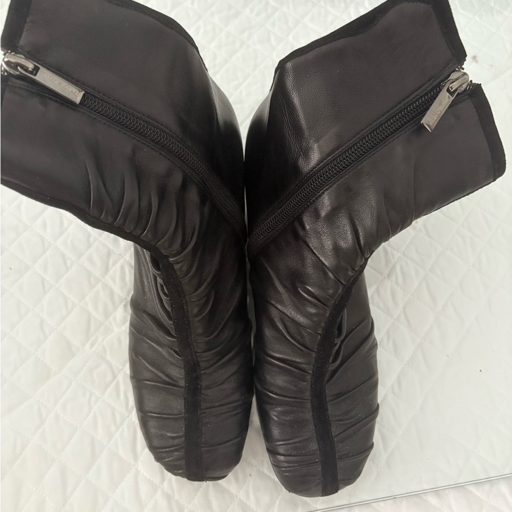 Black Taryn Rose  Leather Ankle Boots with Zipper
